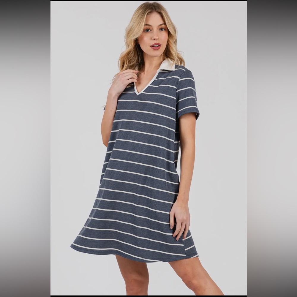 Casual Yarn Dye Striped Shirts  Dress